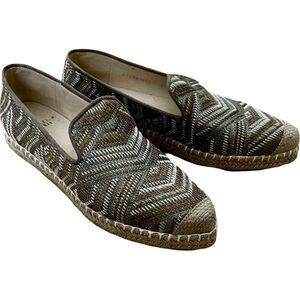 STUART WEITZMAN Metallic Embroidered Geometric Gold Espadrilles Sz 8.5